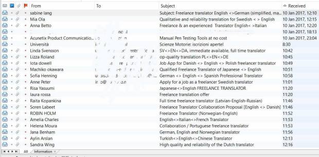 Mijn spamfolder met talloze valse aanbiedingen via Gaza.