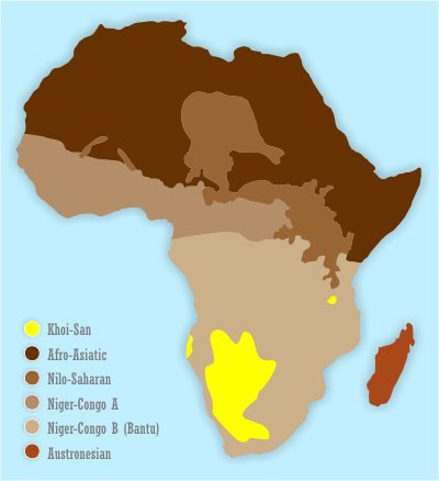 Map showing different African language groups. Image source: Wikimedia Commons.